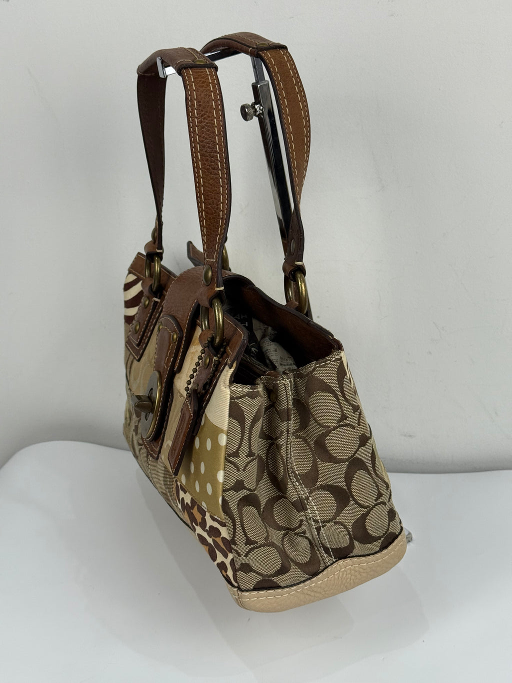 Vintage Coach Brown/Beige Patchwork TurnLock Handbag Coach Y2K Leather Bag