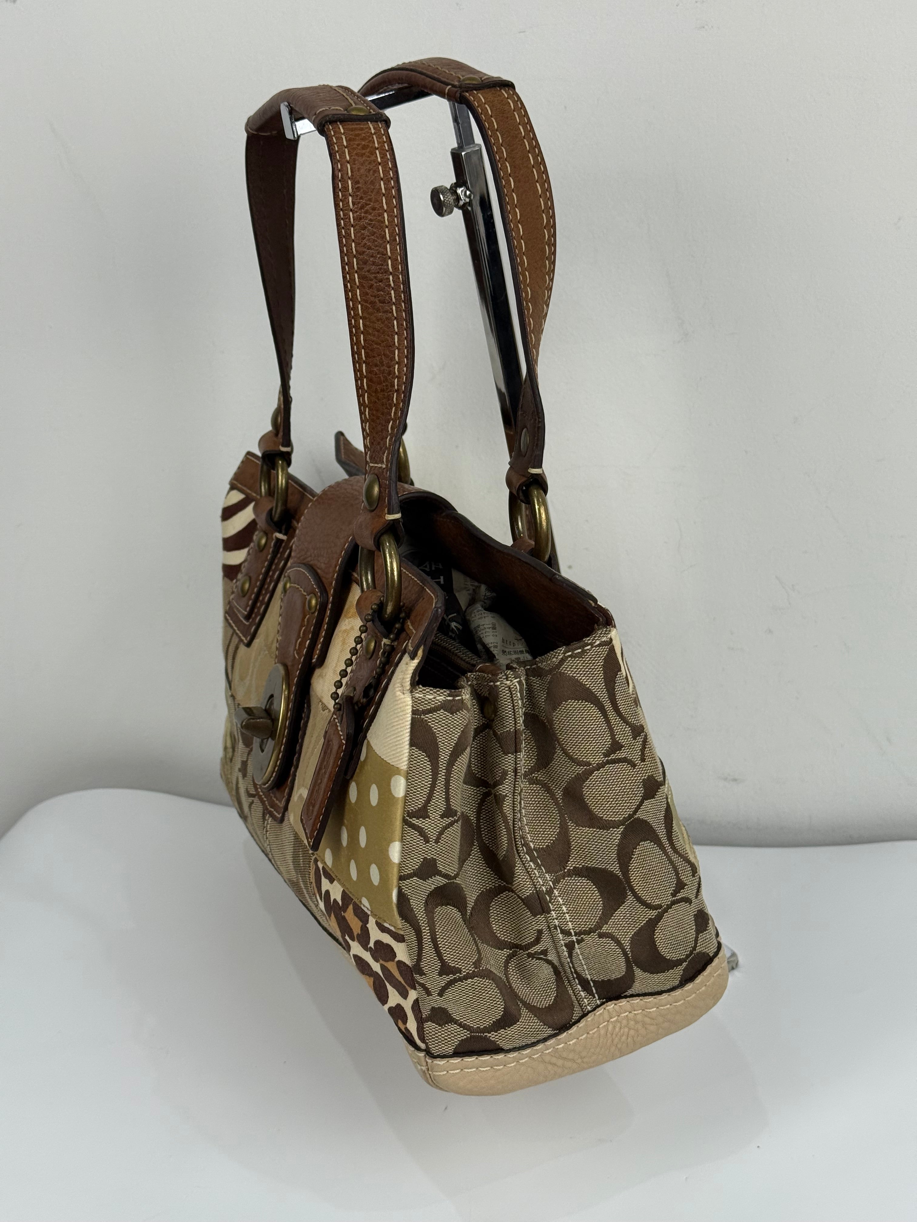 Vintage Coach Brown/Beige Patchwork TurnLock Handbag Coach Y2K Leather Bag