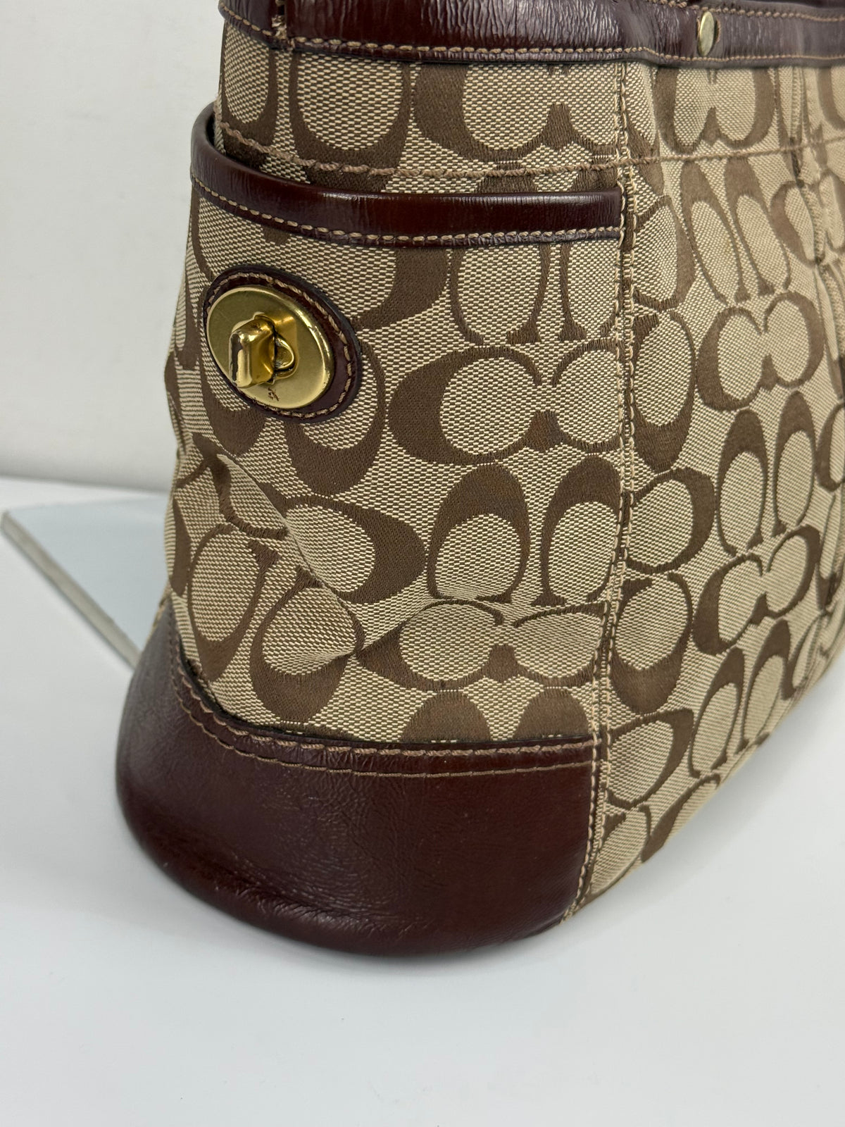 Vintage Coach Gallery Tote Bag Beige & Brown Signature Shoulder Bag 00s Y2K