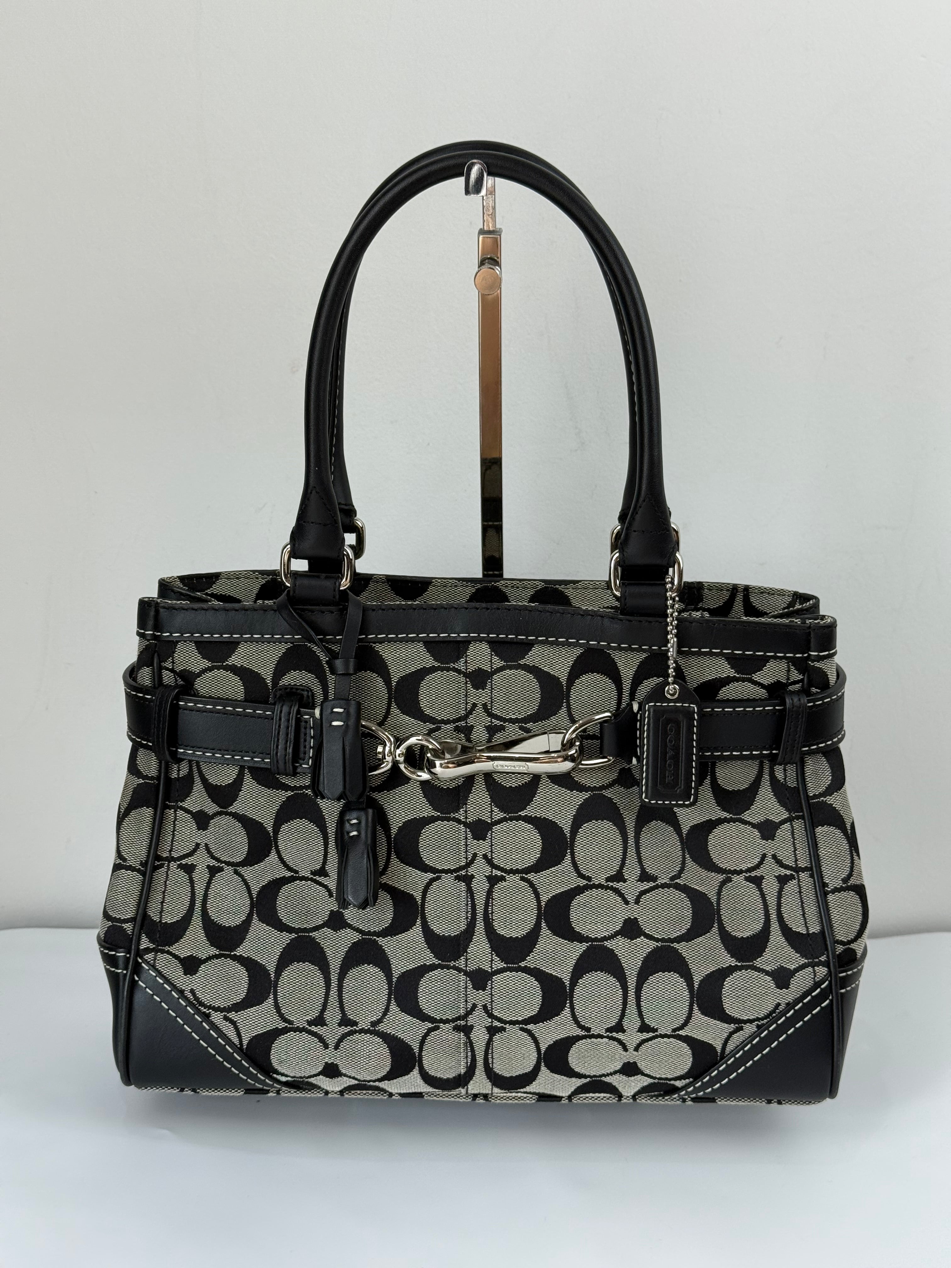Vintage Coach Hampton Signature Tote Bag Coach Grey & Black Handbag 00s Y2K