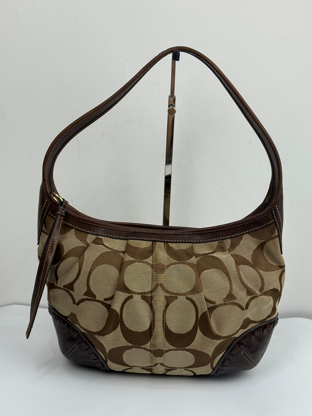 Vintage Coach Ergo Pleated Hobo Bag Coach Signature Bag With Brown Leather 00s Y2K