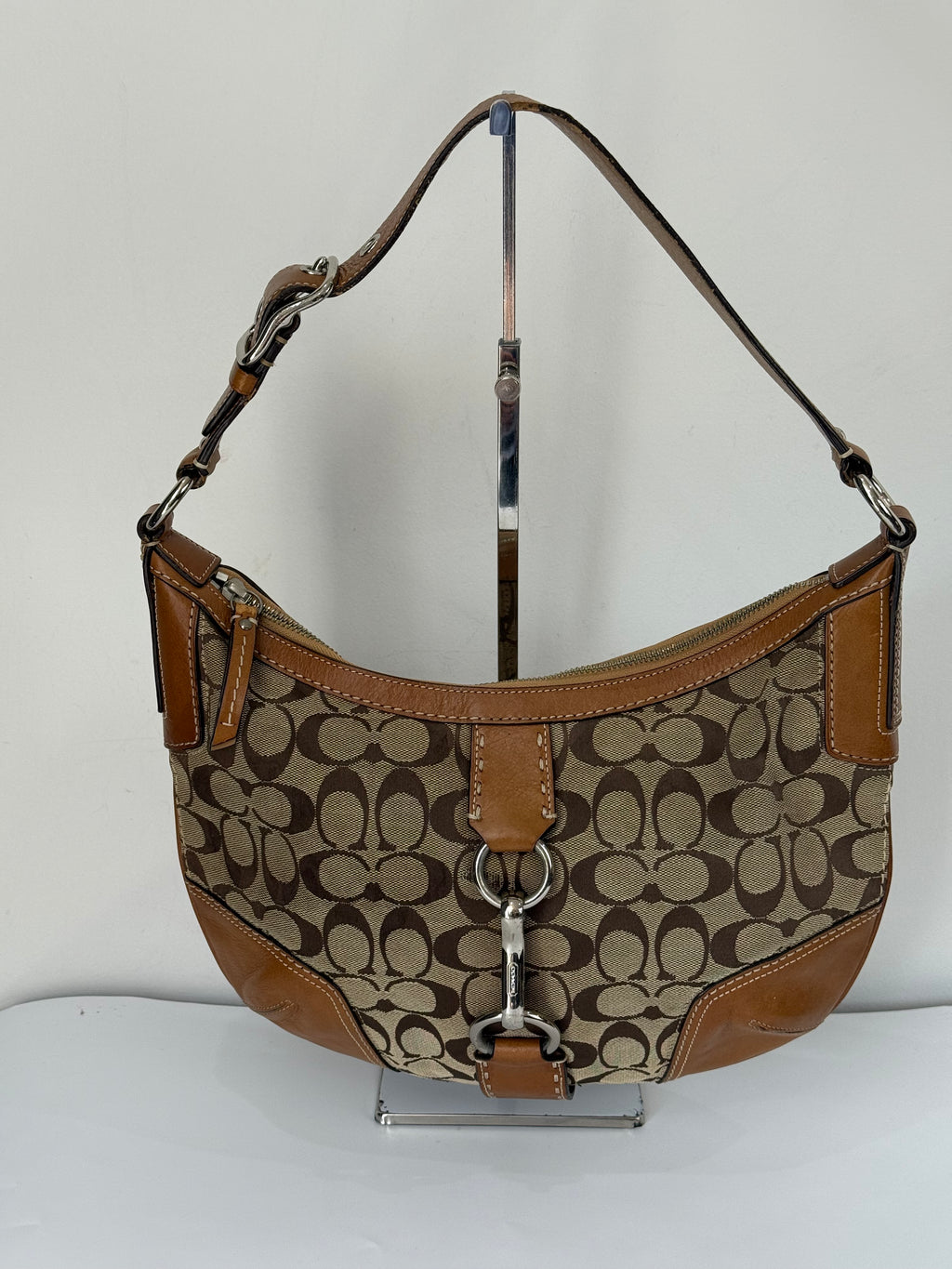 Vintage Coach Hampton Hobo Bag Brown and Tan Coach Signature Shoulder Bag 00s Y2K