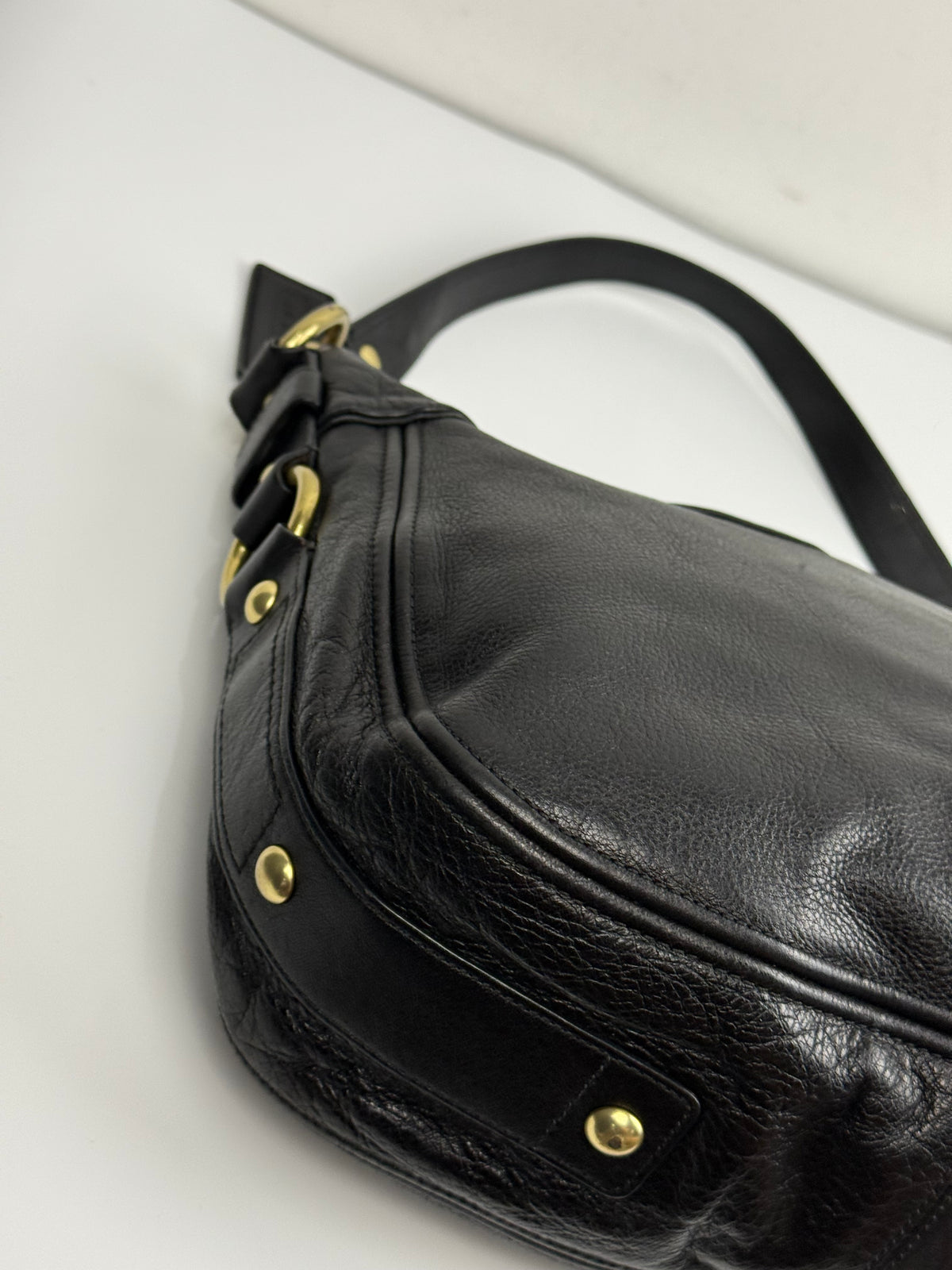 Vintage Coach Zoe Shoulder Hobo Bag Black Leather with Studded Bag 00s Y2K