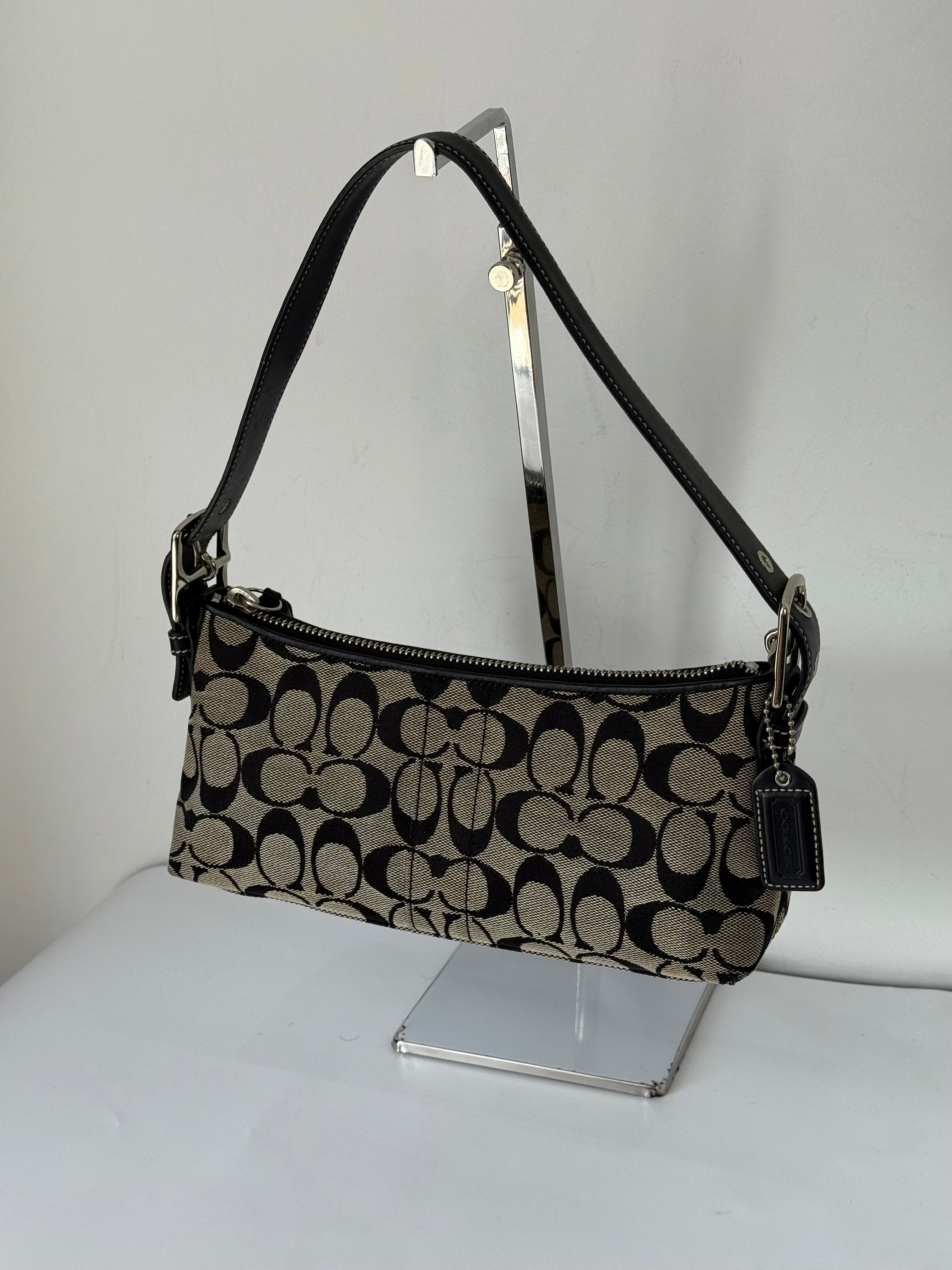 Vintage Coach Baguette East West Bag Grey Black Signature Canvas Shoulder Bag Y2K