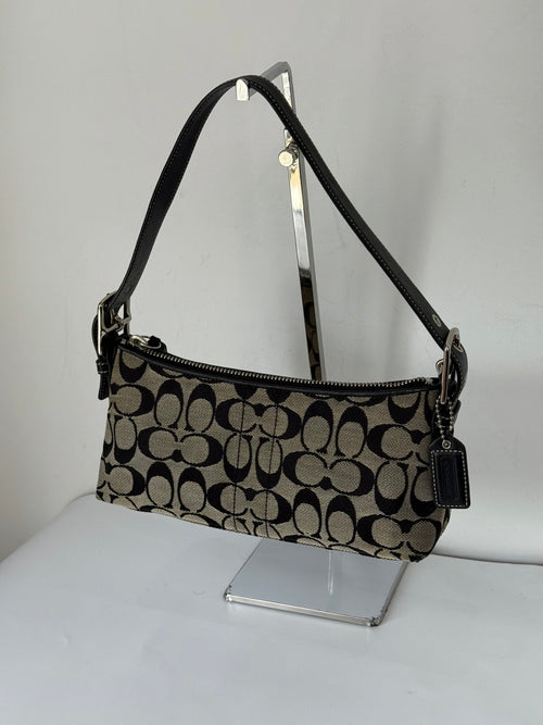 Vintage Coach Baguette East West Bag Grey Black Signature Canvas Shoulder Bag Y2K