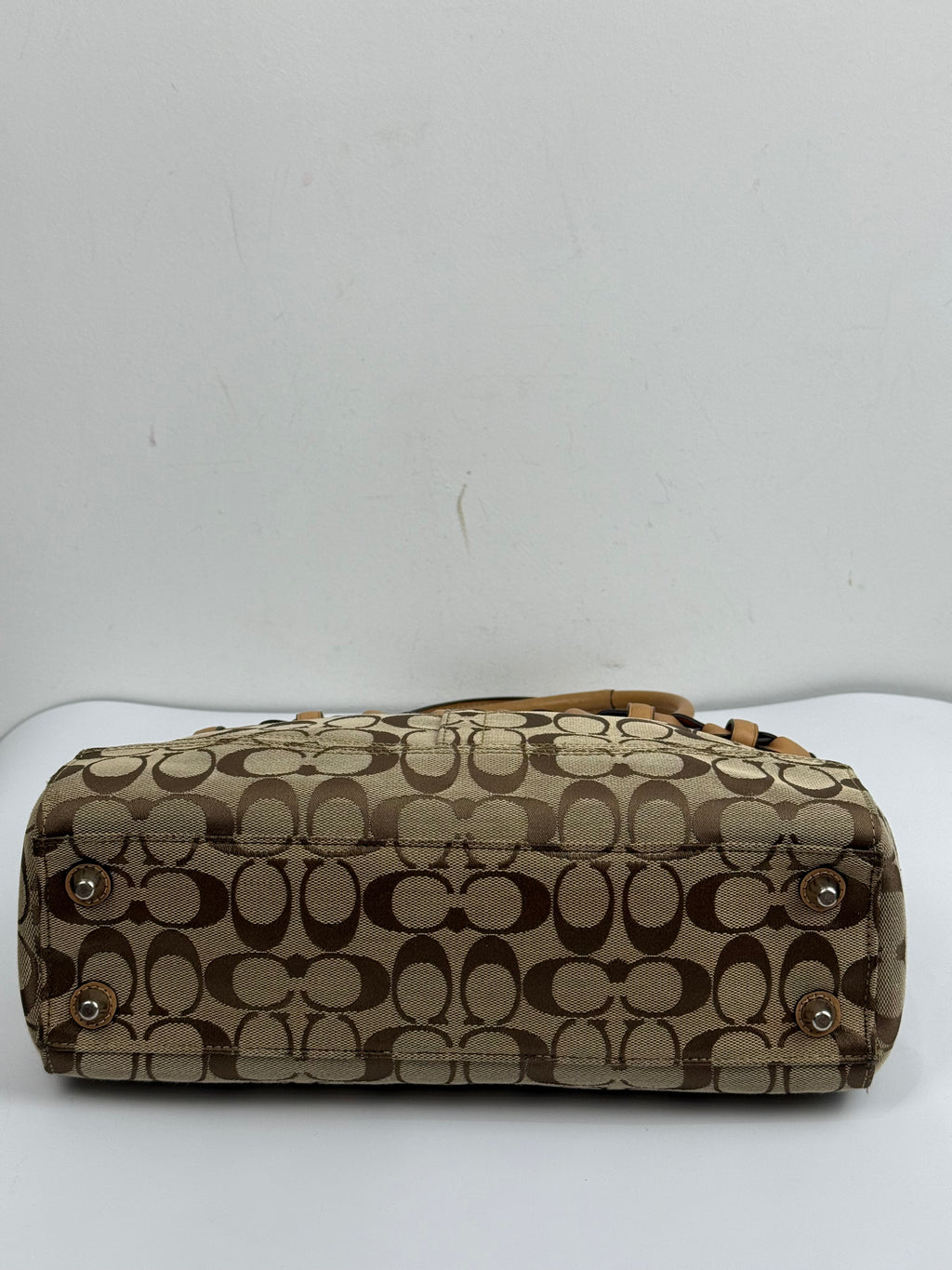 Vintage Coach Hampton Brown/Beige Signature Canvas HandBag Braided Leather 00s Y2K