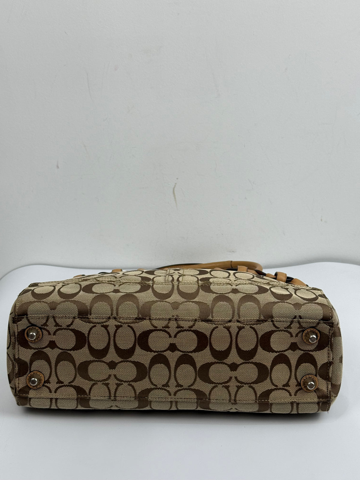 Vintage Coach Hampton Brown/Beige Signature Canvas HandBag Braided Leather 00s Y2K