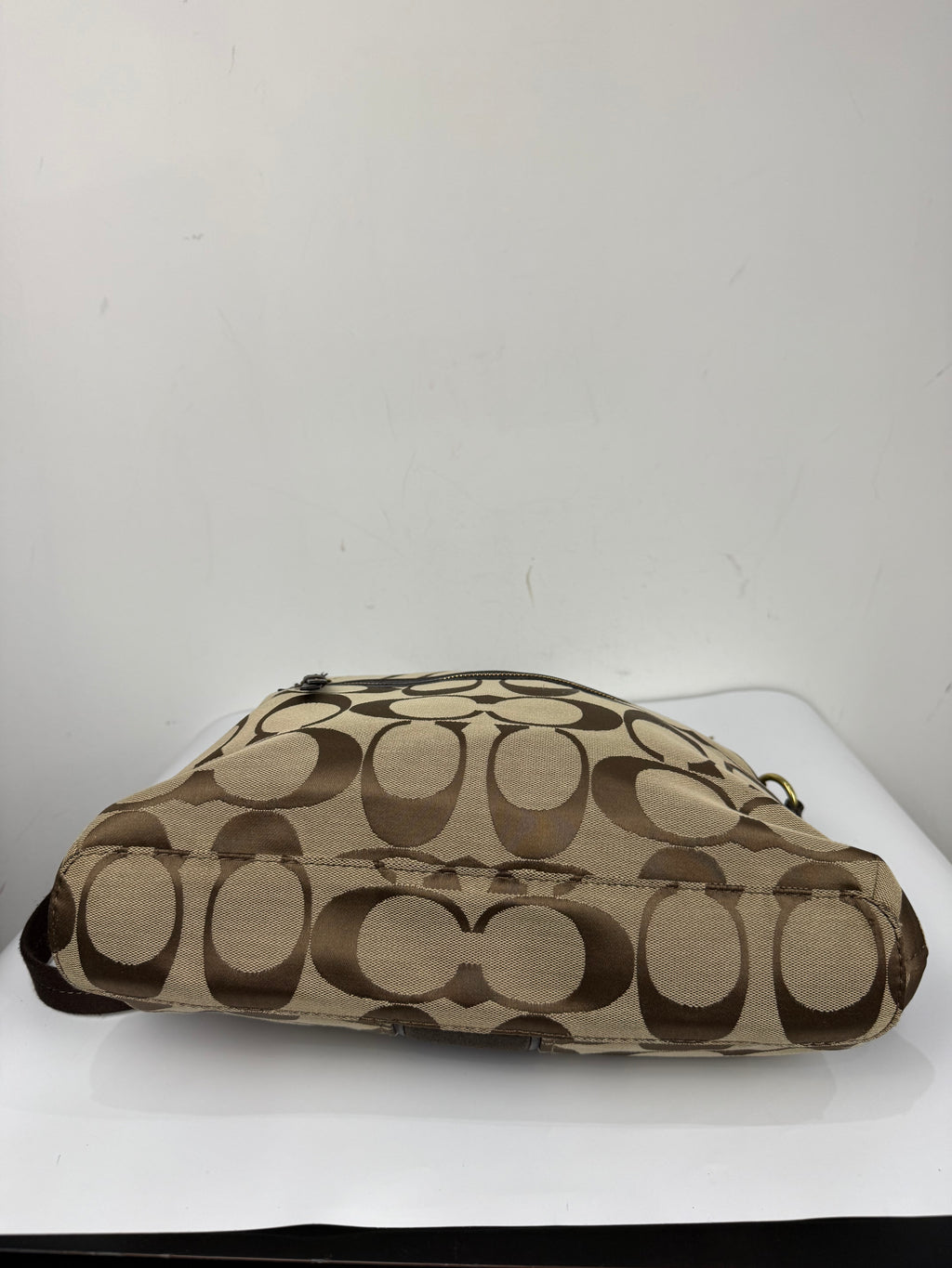 Vintage Coach Signature Stripe Fold over Tote Bag Brown/Beige Shoulder Bag Y2K