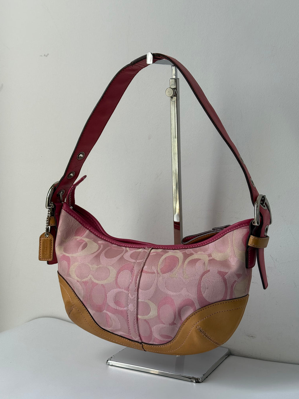Vintage Coach Pink Soho Hobo Bag Coach Signature Pink and Brown Shoulder 00s Y2K