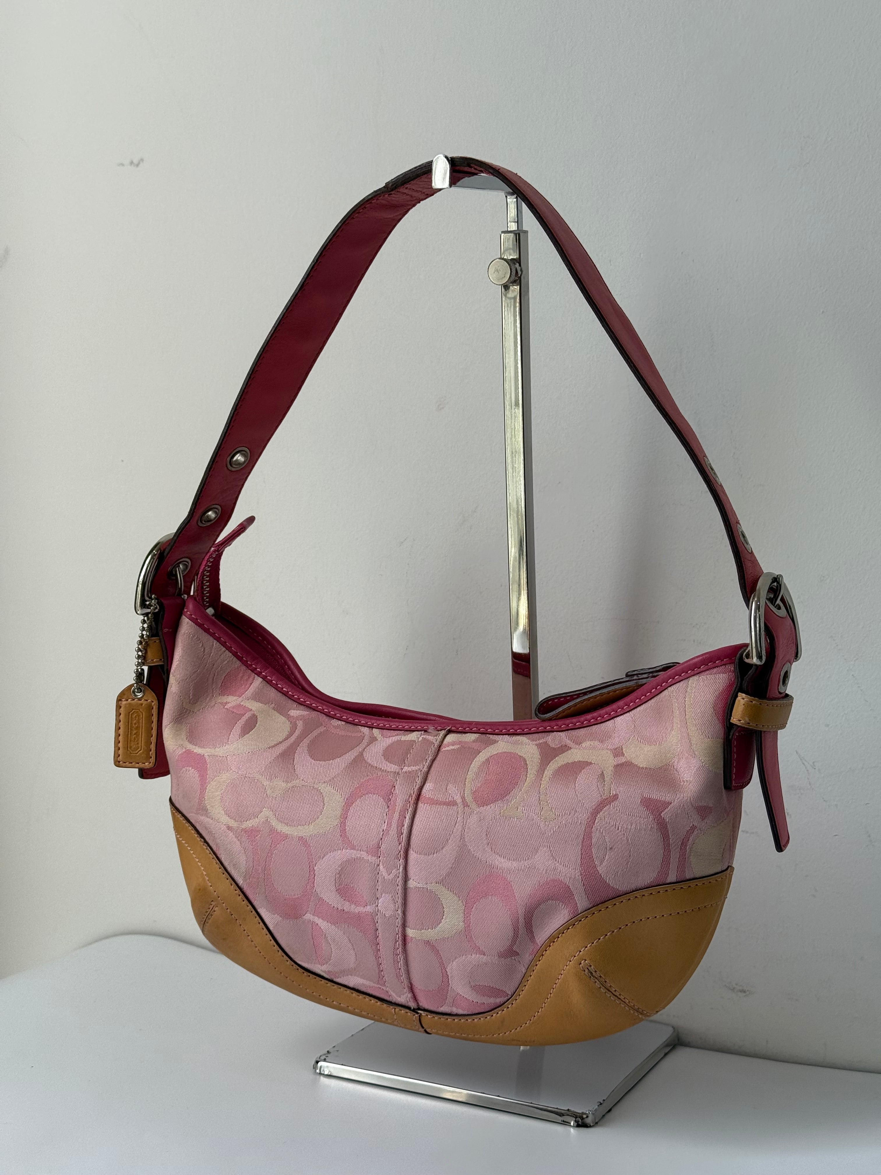 Vintage Coach Pink Soho Hobo Bag Coach Signature Pink and Brown Shoulder 00s Y2K