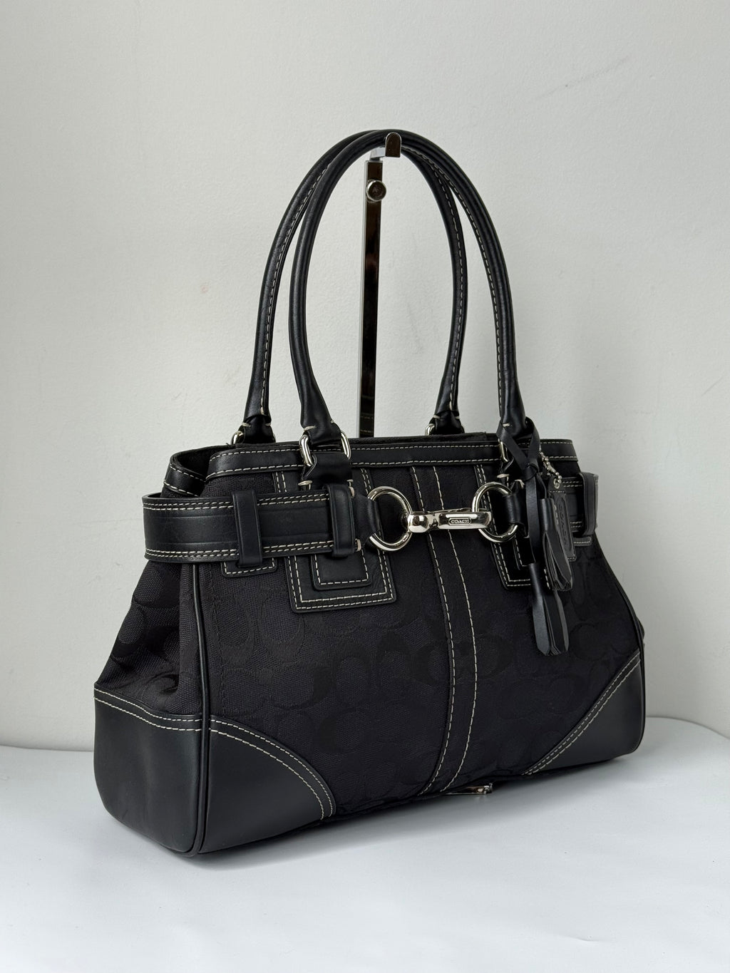Vintage Coach Hampton Signature Tote Bag Black Coach Canvas HandBag 00s Y2K