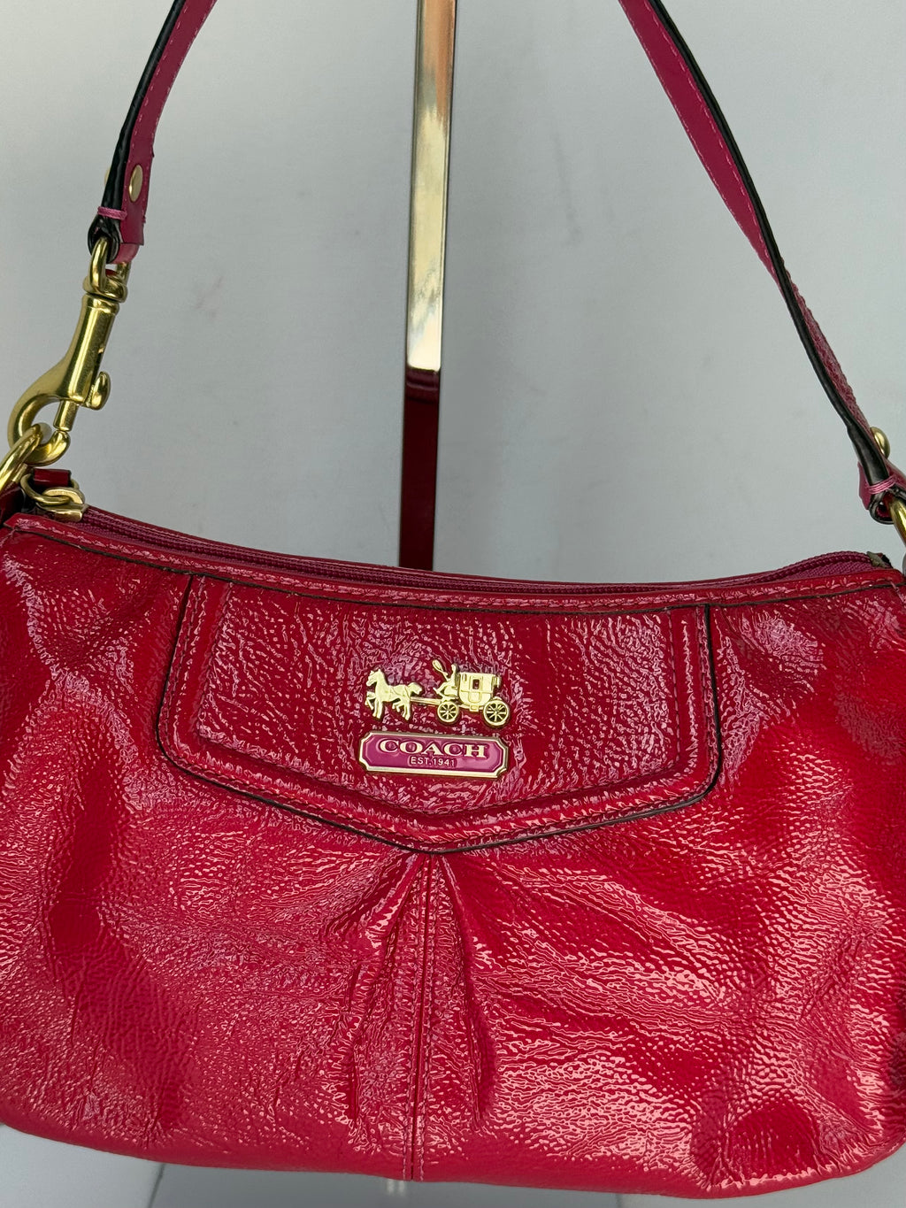 Vintage Coach Madison HandBag Pink/Red Patent Leather Coach Bag 00s Y2K