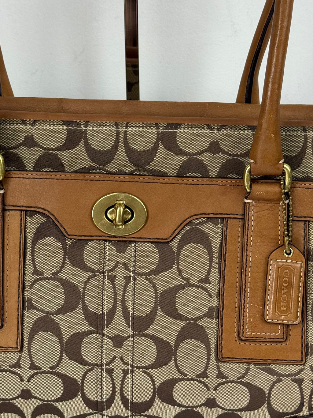 Vintage Coach Hampton Tote Bag Coach Brown/Tan Signature Y2K Handbag