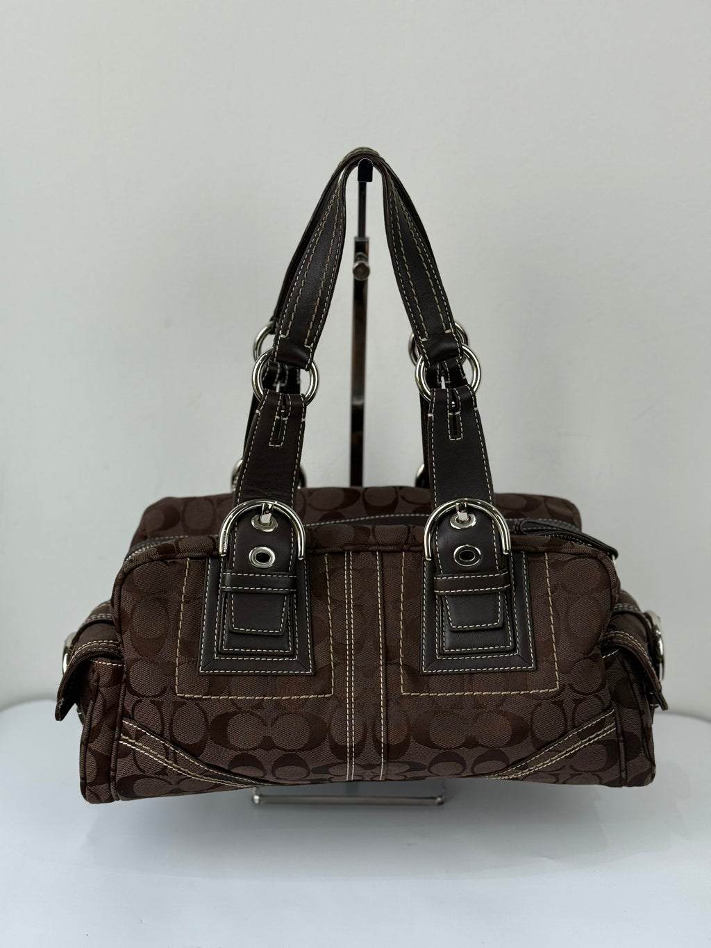 Rare Vintage Coach Dark Brown Boston Satchel Soho Mia Signature Shoulder Bag 00s Y2K