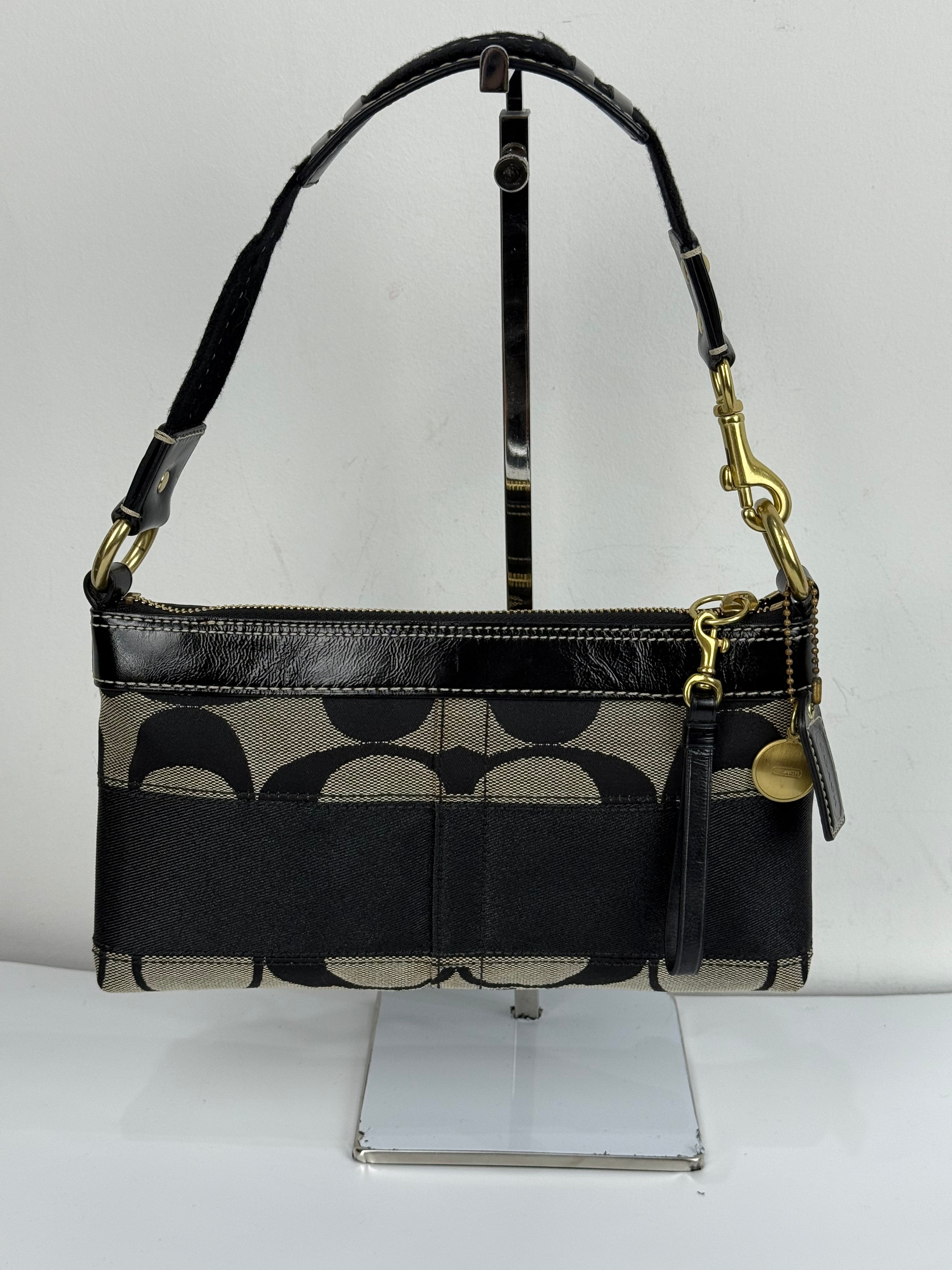 Vintage Coach Signature Stripe Shoulder Bag Coach Black/Grey Y2K HandBag