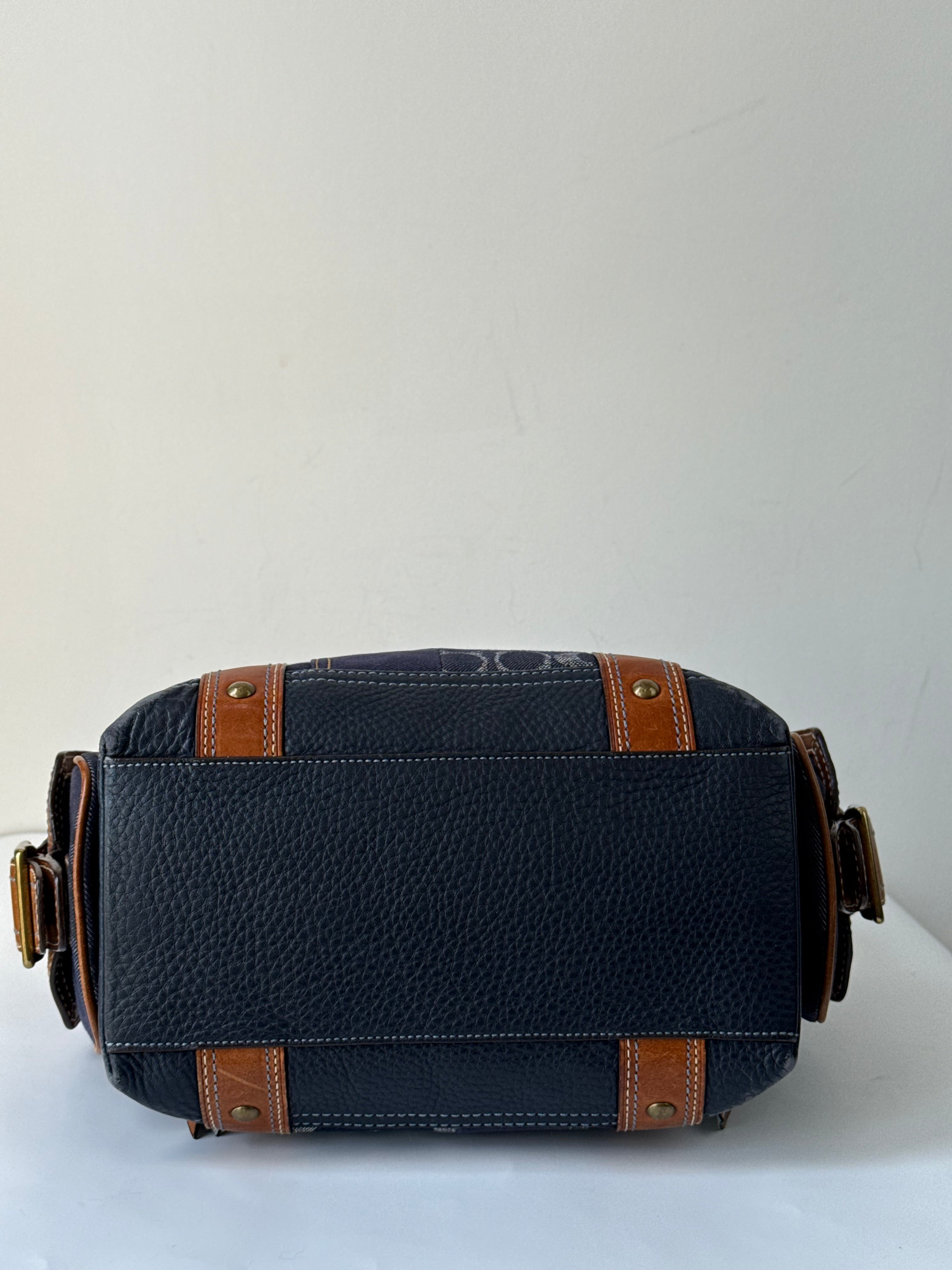 Vintage Coach Blue Denim Patchwork Tote Bag Coach Signature Leather Handbag 00s Y2K