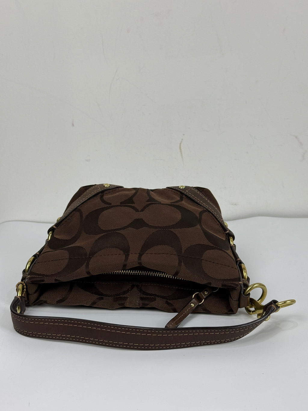 Vintage Coach Mini Carly Shoulder Bag Dark Brown Signature Handbag 00s Y2K