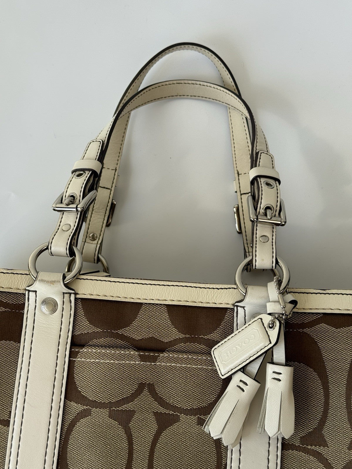 Vintage Coach Tote Bag Khaki/Beige Signature Coach Handbag 00s Y2K