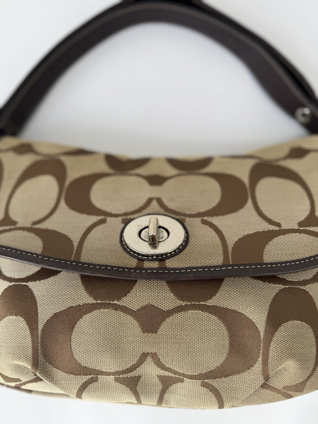 Vintage Coach Shoulder Bag Brown & Beige TurnLock Signature Crossbody Bag Y2K