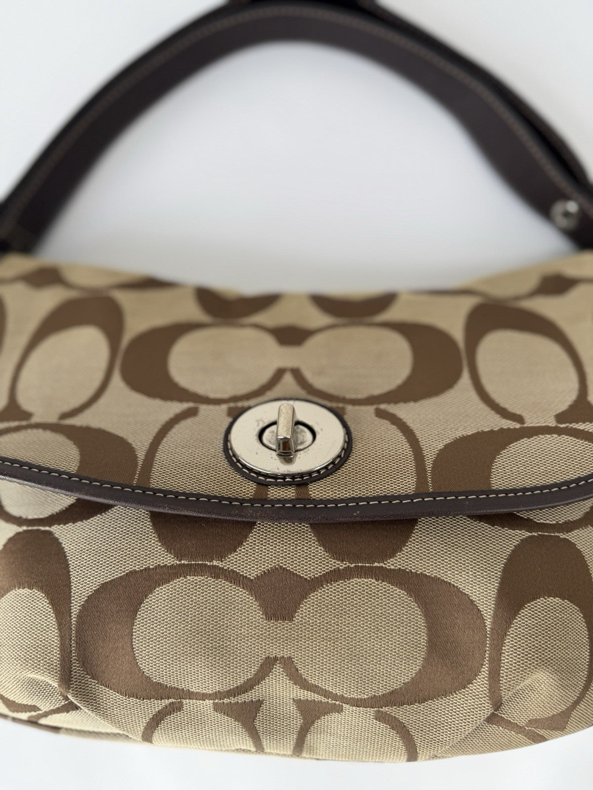 Vintage Coach Shoulder Bag Brown & Beige TurnLock Signature Crossbody Bag Y2K