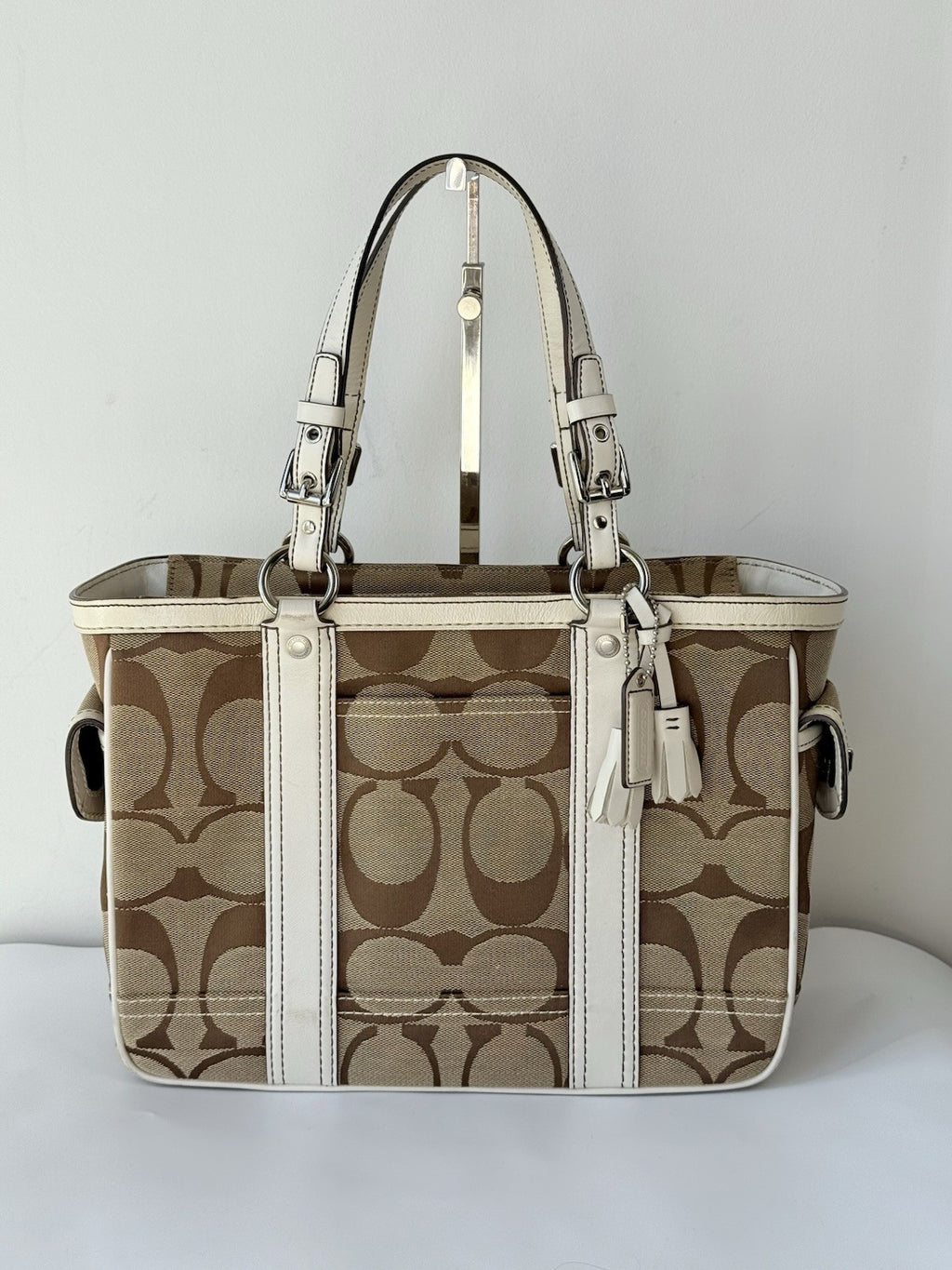 Vintage Coach Tote Bag Khaki/Beige Signature Coach Handbag 00s Y2K