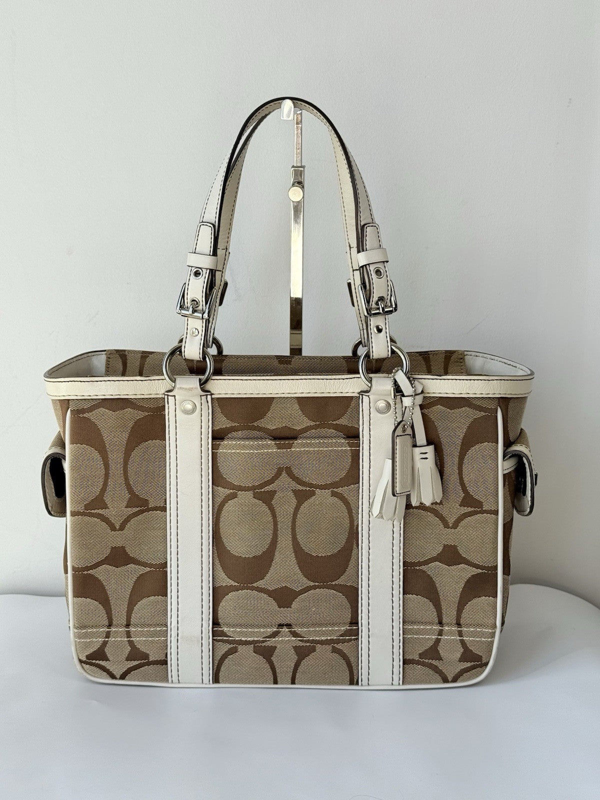 Vintage Coach Tote Bag Khaki/Beige Signature Coach Handbag 00s Y2K