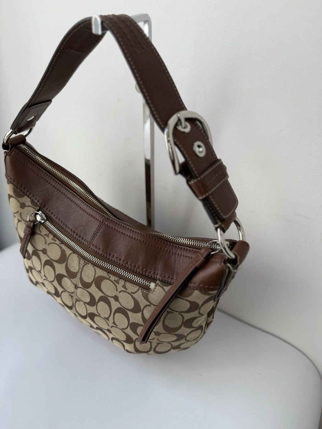 Vintage Coach Soho Pleated Bag Brown Signature Coach Hobo Bag  00s Y2K