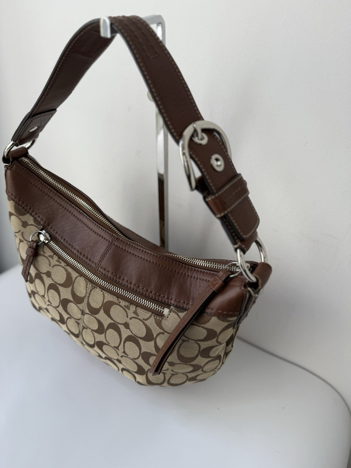 Vintage Coach Soho Pleated Bag Brown Signature Coach Hobo Bag  00s Y2K