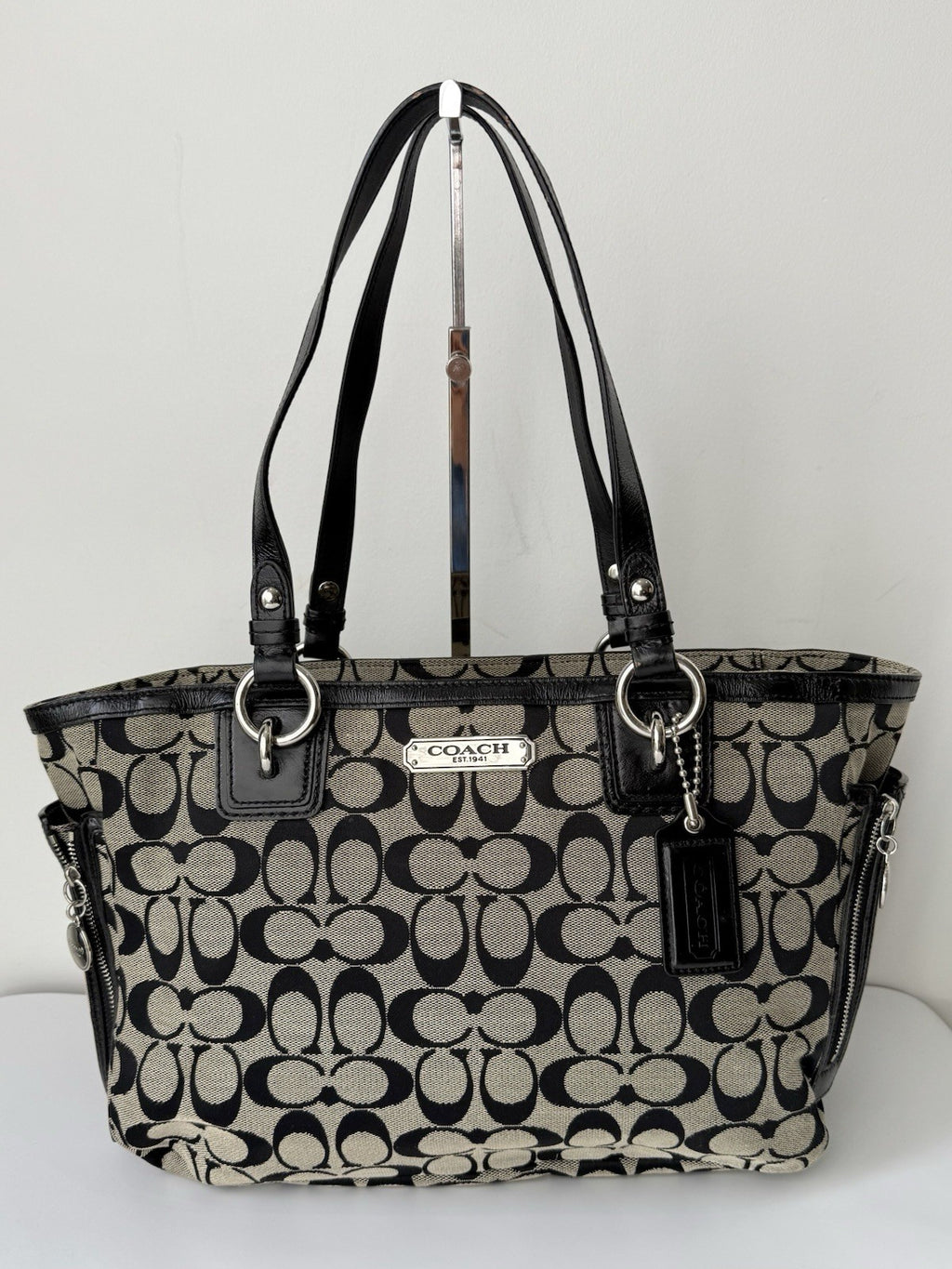 Vintage Coach Gallery Tote Bag Black & Grey Signature Handbag 00s Y2K