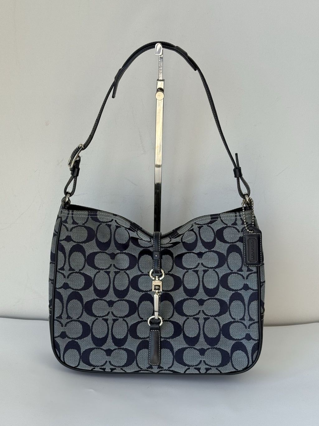 Vintage Coach Hampton Bag Blue & Black Signature Coach Shoulder Bag 00s Y2K