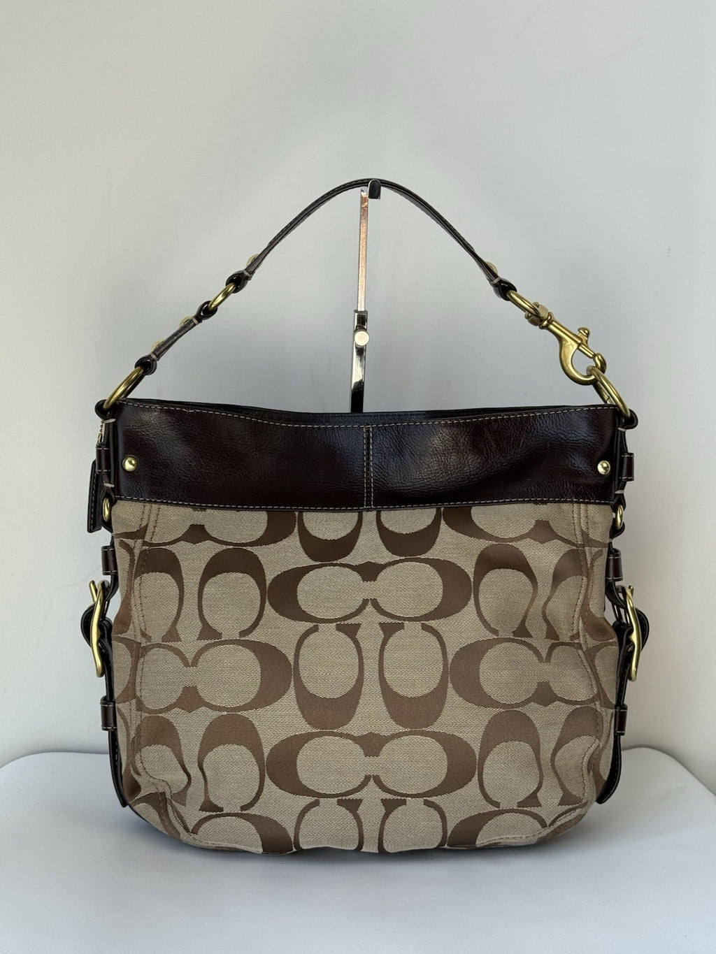 Vintage Coach Zoe Bag Khaki/Mahogany Signature Shoulder Bag 00s Y2K Bag