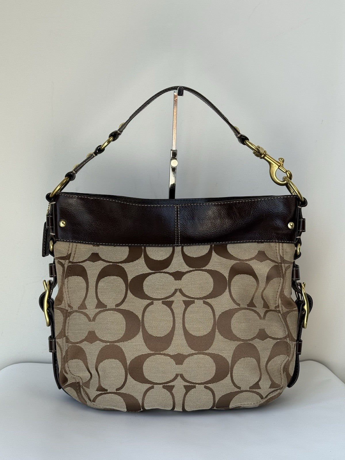 Vintage Coach Zoe Bag Khaki/Mahogany Signature Shoulder Bag 00s Y2K Bag