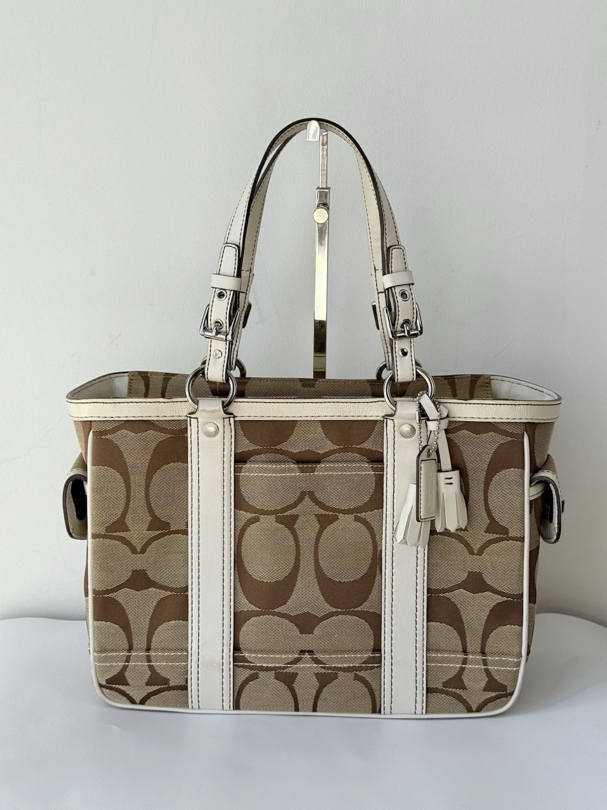 Vintage Coach Tote Bag Khaki/Beige Signature Coach Handbag 00s Y2K