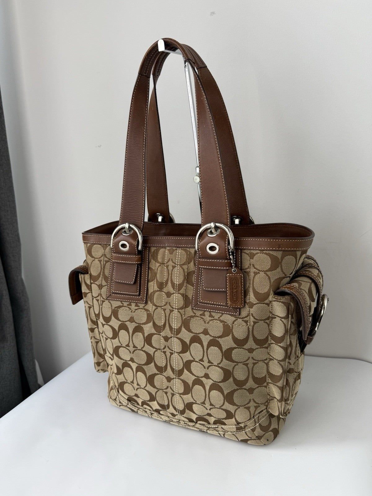 Vintage Coach Carryall Tote Bag Brown Signature Handbag 00s Y2K Bag