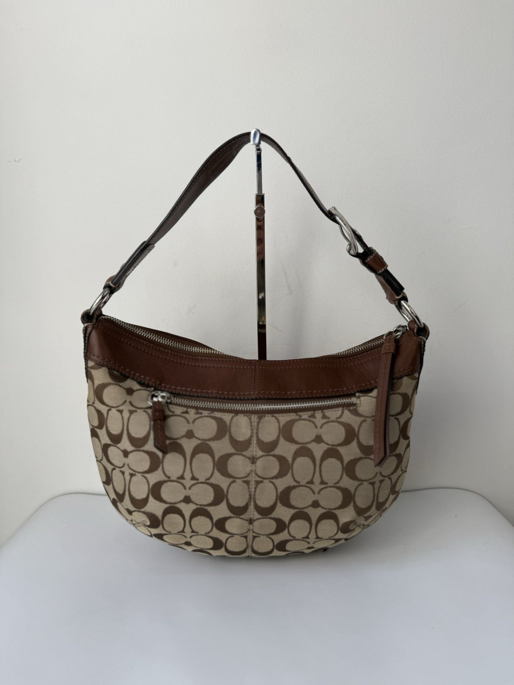 Vintage Coach Soho Pleated Bag Brown Signature Coach Hobo Bag  00s Y2K