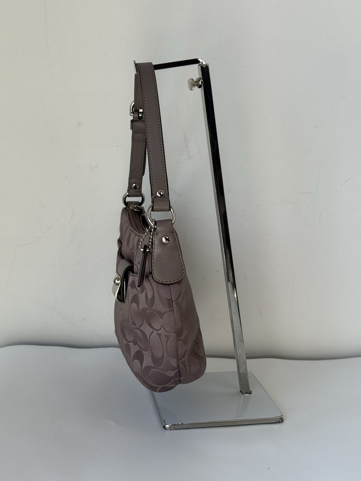 Vintage Coach Kristin Opt Art Handbag Grey/Purple Signature Pouch Bag 00s Y2K