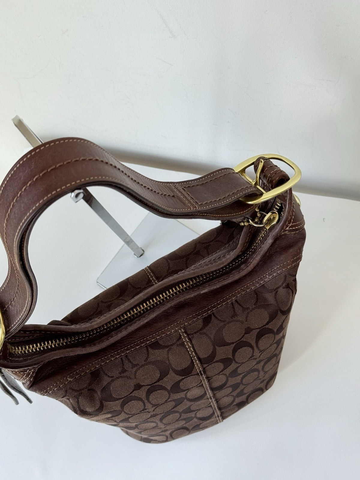Vintage Coach Bleecker Brown Signature Bucket Bag 00s Y2K Shoulder Bag