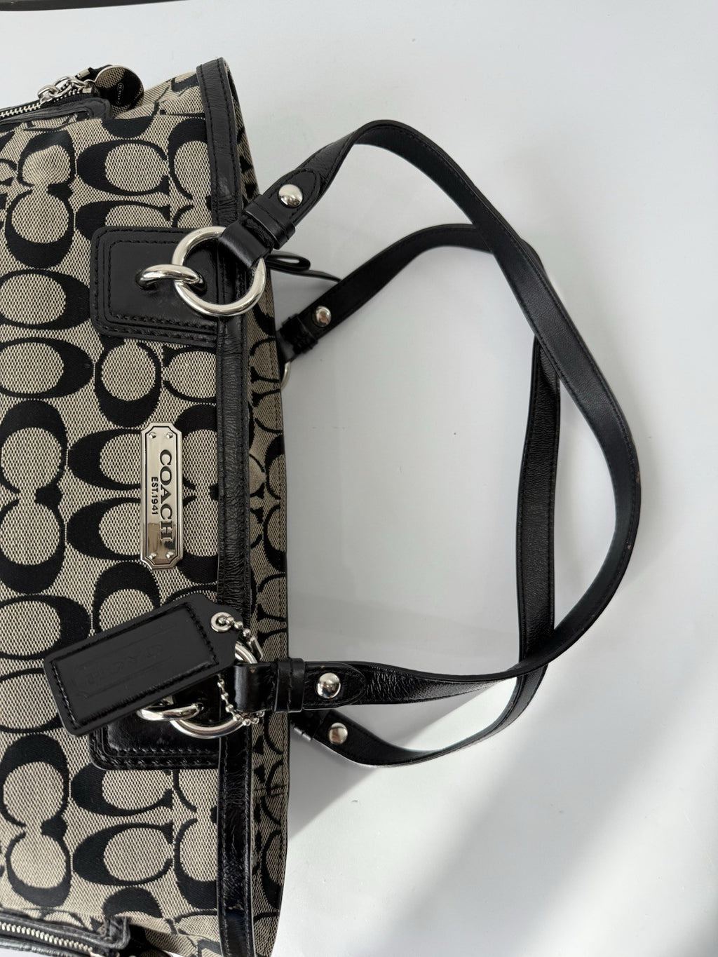 Vintage Coach Gallery Tote Bag Black & Grey Signature Handbag 00s Y2K