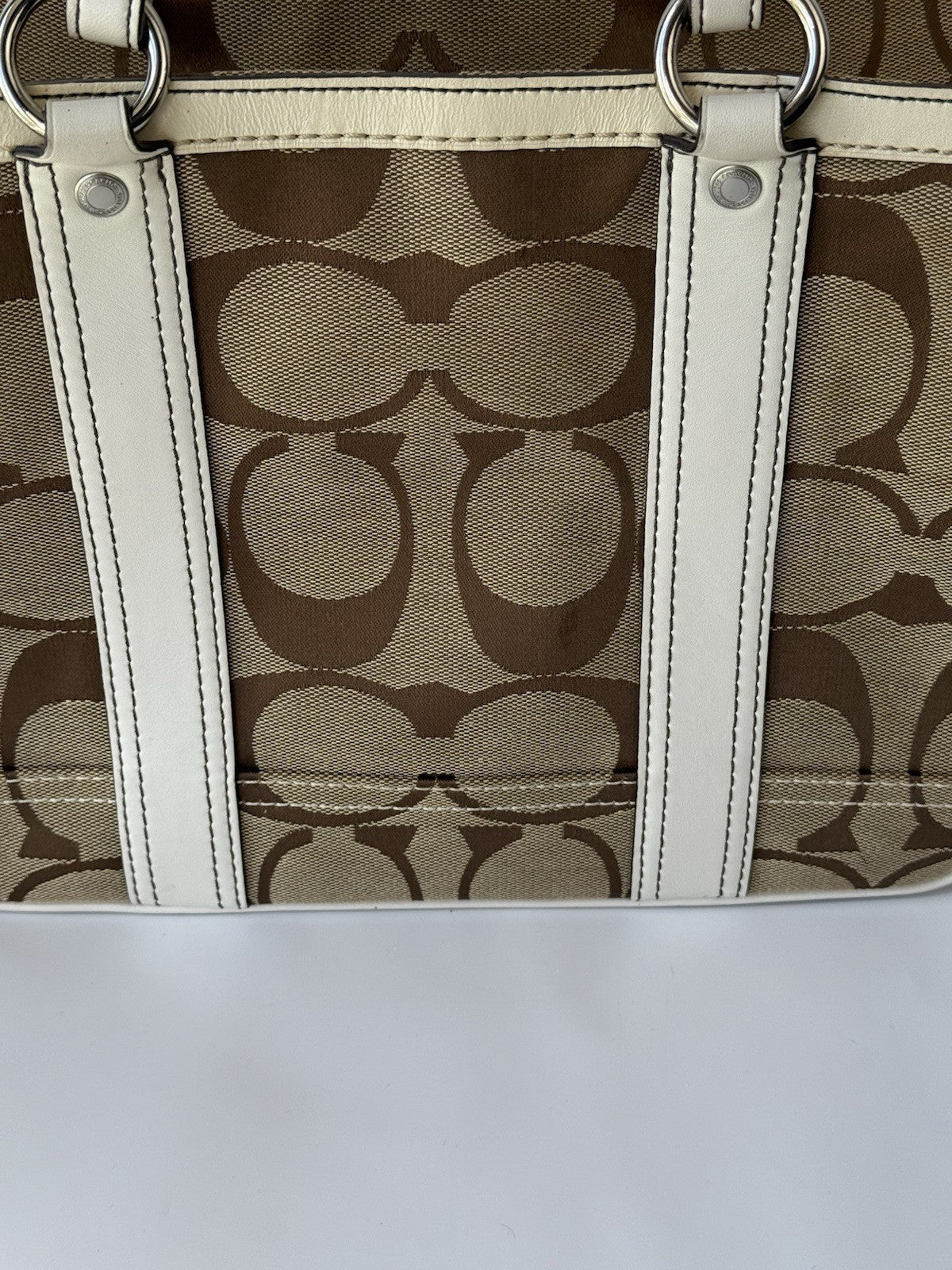 Vintage Coach Tote Bag Khaki/Beige Signature Coach Handbag 00s Y2K