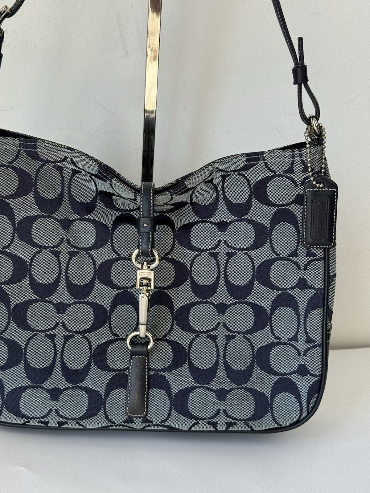 Vintage Coach Hampton Bag Blue & Black Signature Coach Shoulder Bag 00s Y2K
