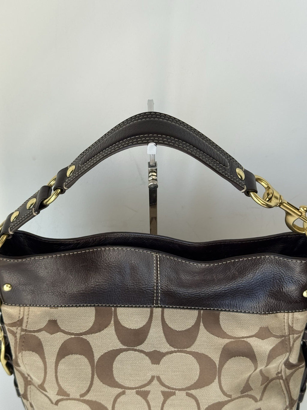 Vintage Coach Zoe Bag Khaki/Mahogany Signature Shoulder Bag 00s Y2K Bag