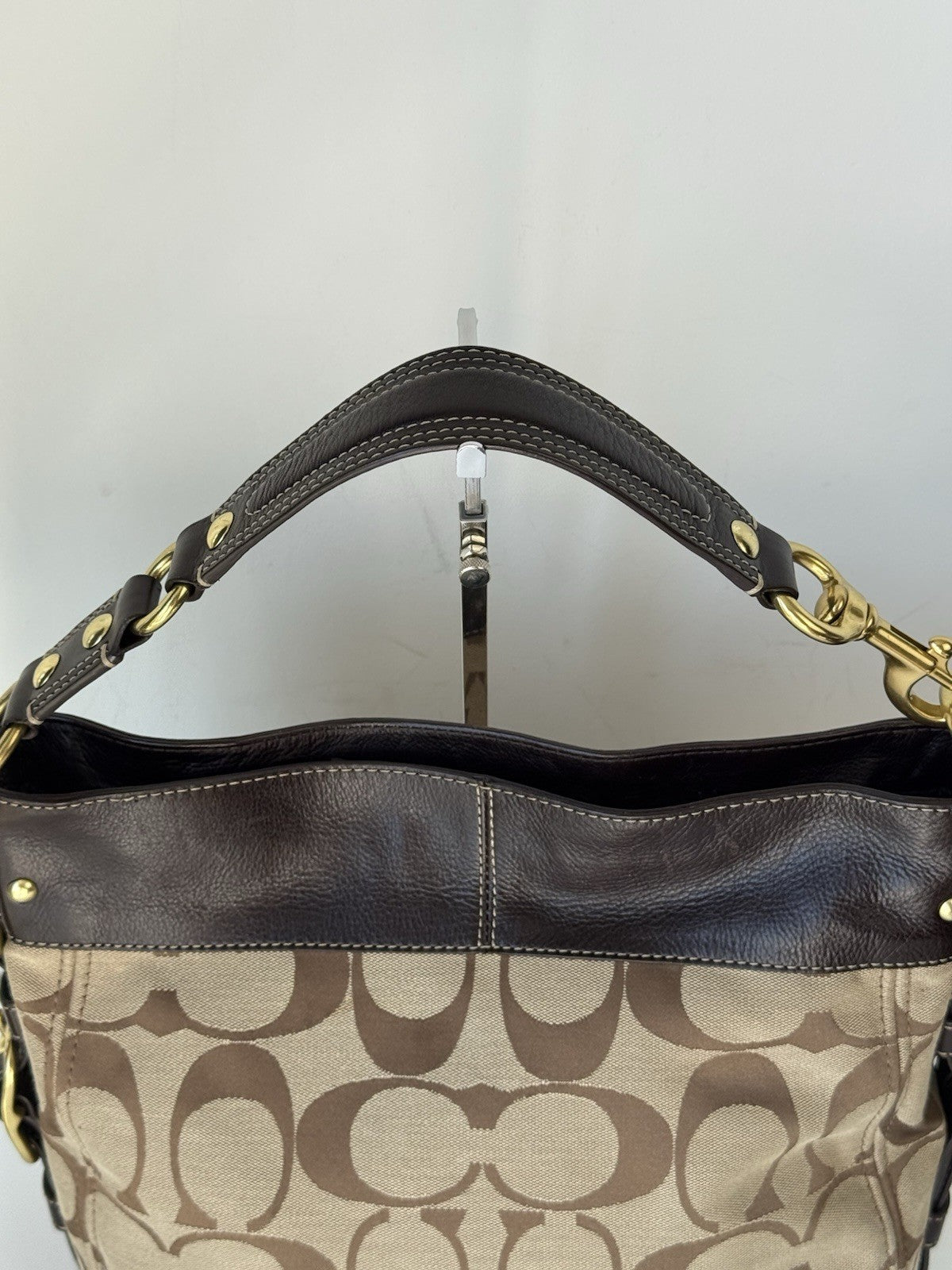 Vintage Coach Zoe Bag Khaki/Mahogany Signature Shoulder Bag 00s Y2K Bag
