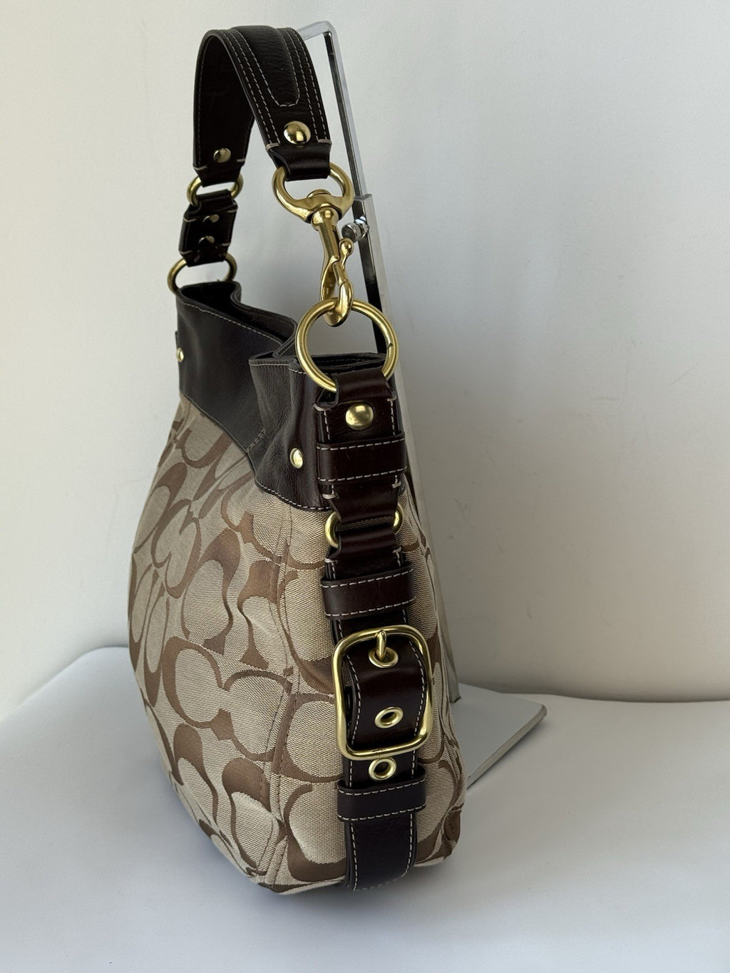 Vintage Coach Zoe Bag Khaki/Mahogany Signature Shoulder Bag 00s Y2K Bag
