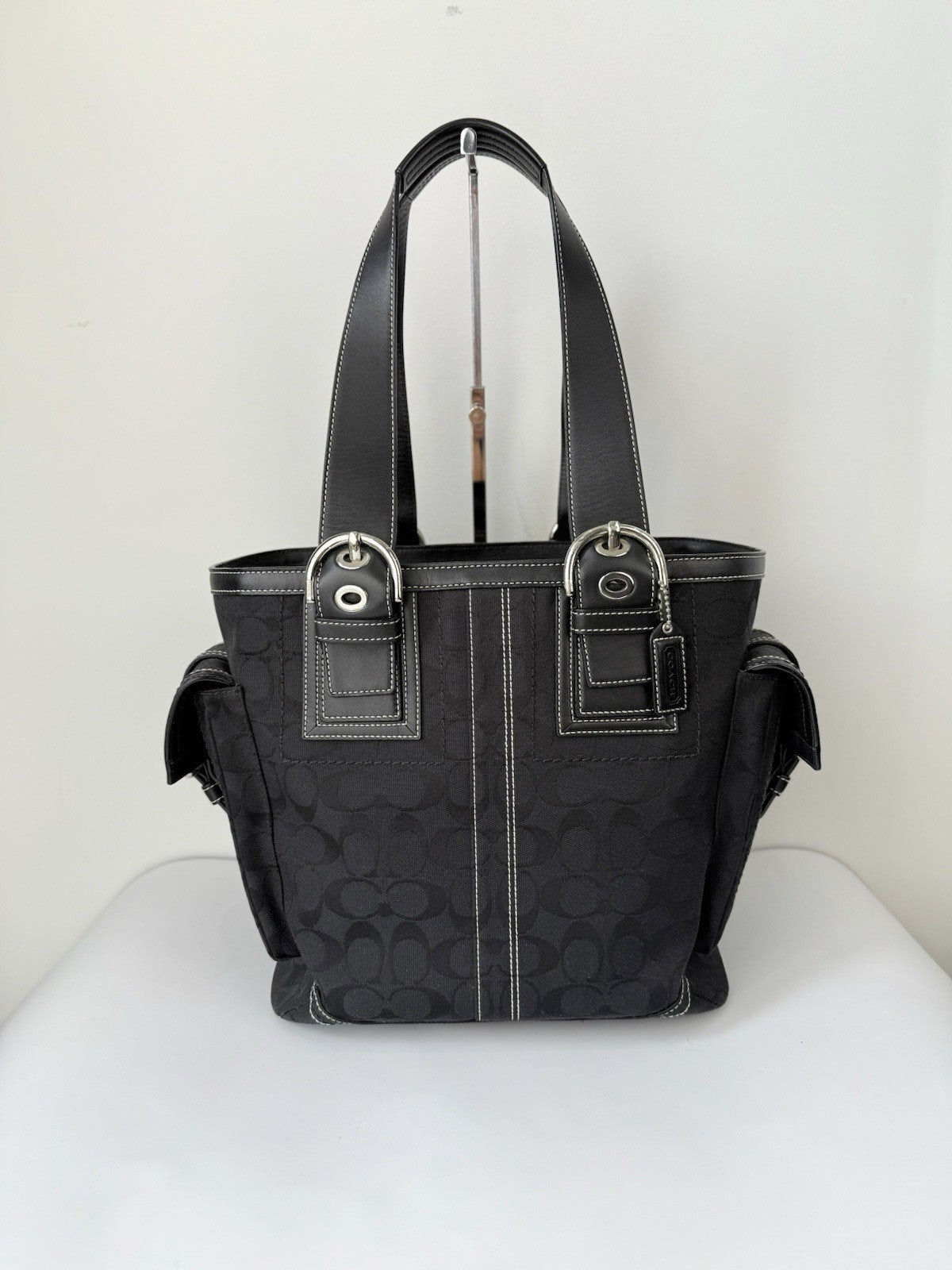 Vintage Coach Carryall Tote Bag Black Signature Handbag 00s Y2K Bag