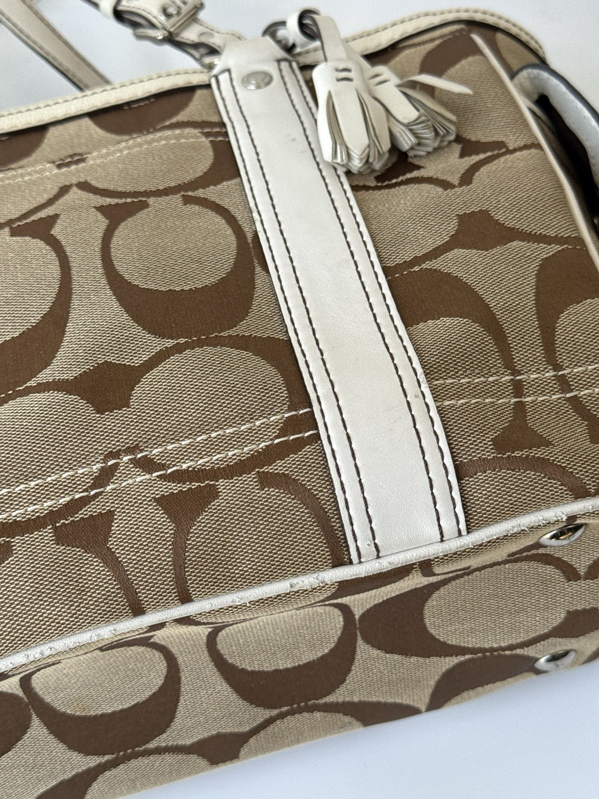 Vintage Coach Tote Bag Khaki/Beige Signature Handbag 00s Y2K