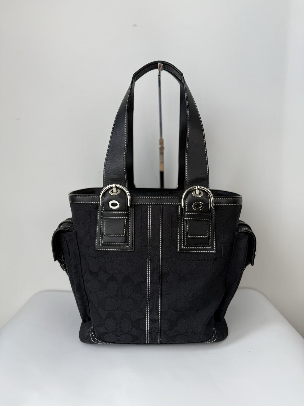 Vintage Coach Carryall Tote Bag Black Signature Handbag 00s Y2K Bag