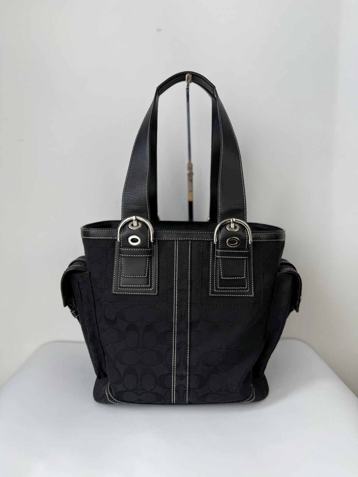 Vintage Coach Carryall Tote Bag Black Signature Handbag 00s Y2K Bag