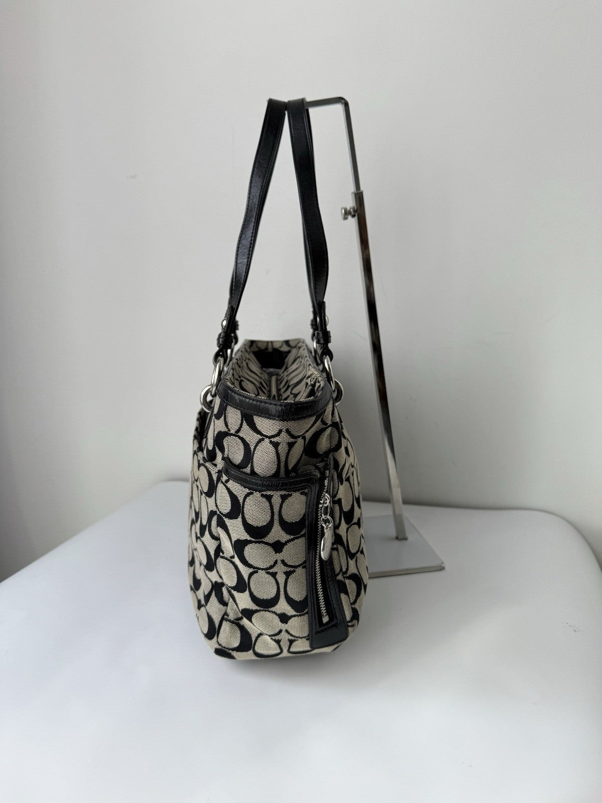 Vintage Coach Gallery Tote Bag Black & Grey Signature Handbag 00s Y2K