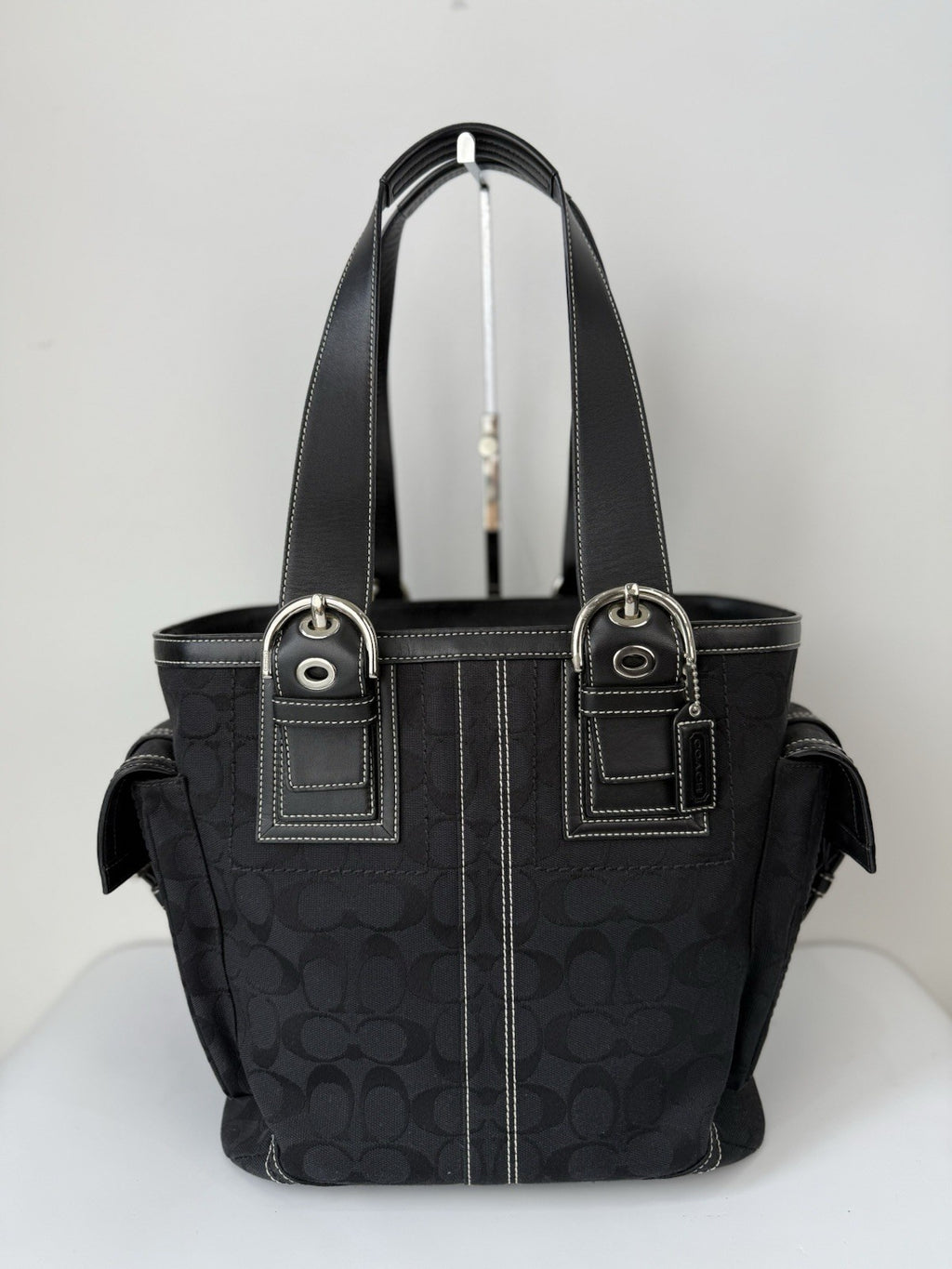 Vintage Coach Carryall Tote Bag Black Signature Handbag 00s Y2K Bag