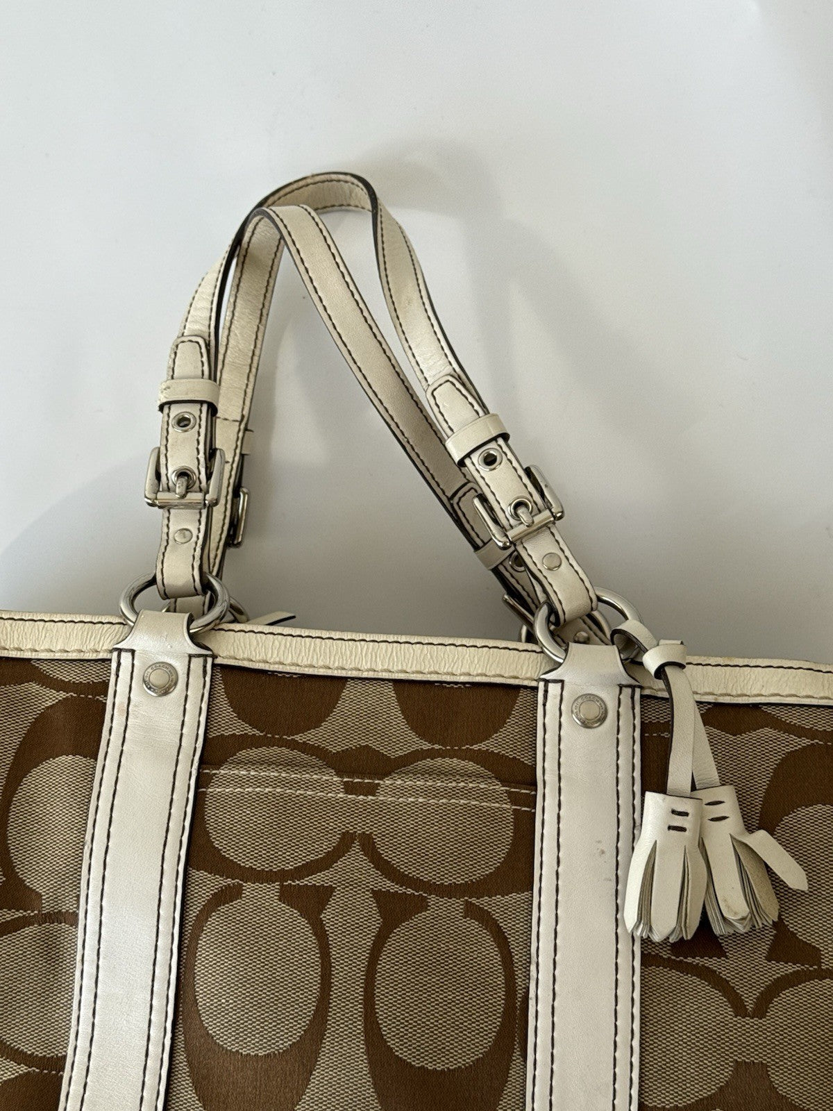 Vintage Coach Tote Bag Khaki/Beige Signature Handbag 00s Y2K